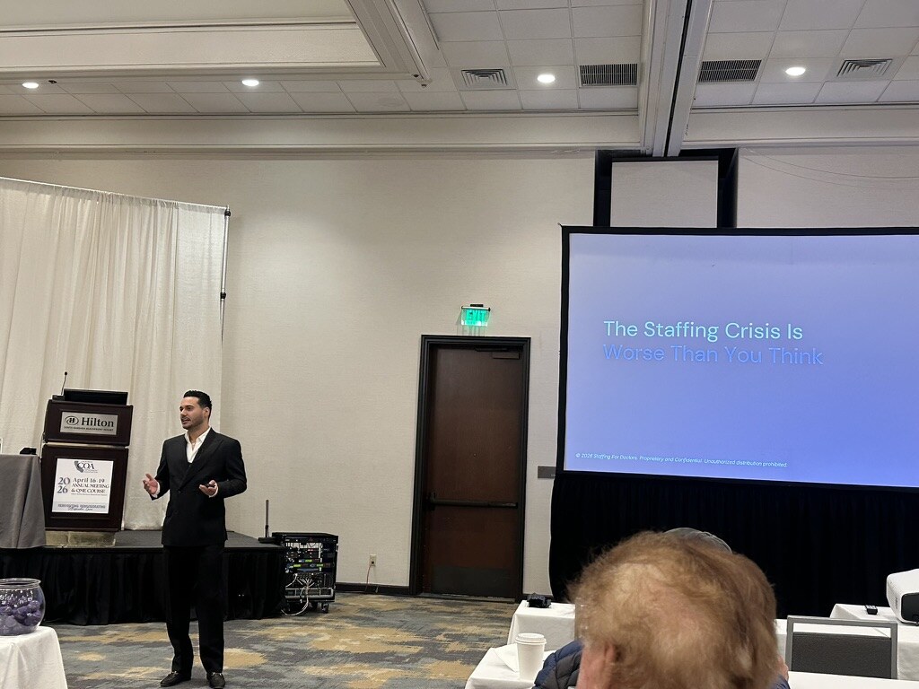 Danny Nabavi speaking about the staffing crisis at the 2026 COA Conference